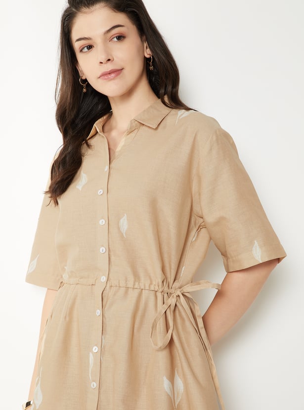 Women Floral Print Shirt Dress