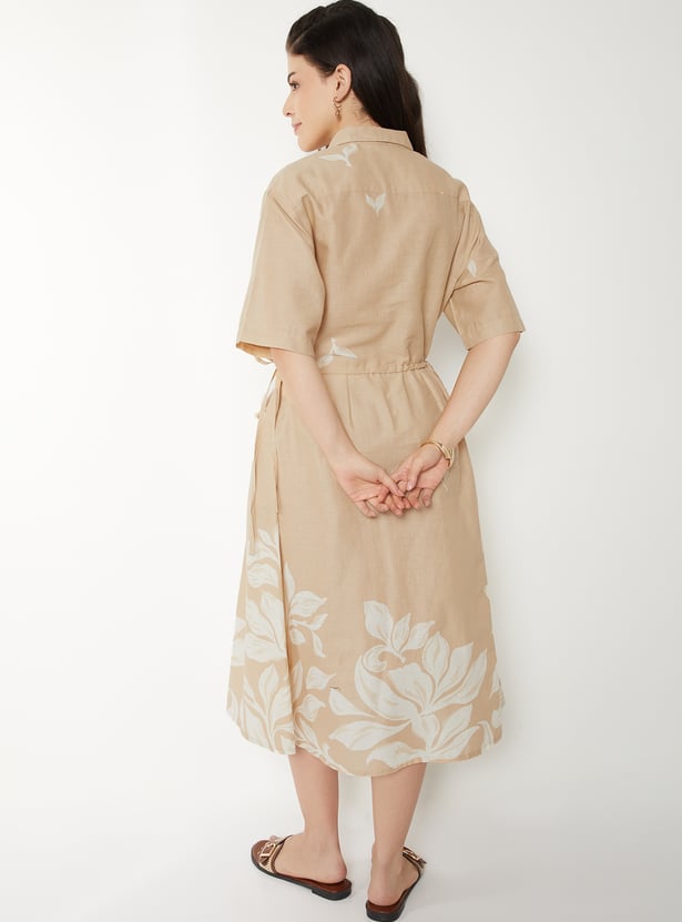 Women Floral Print Shirt Dress