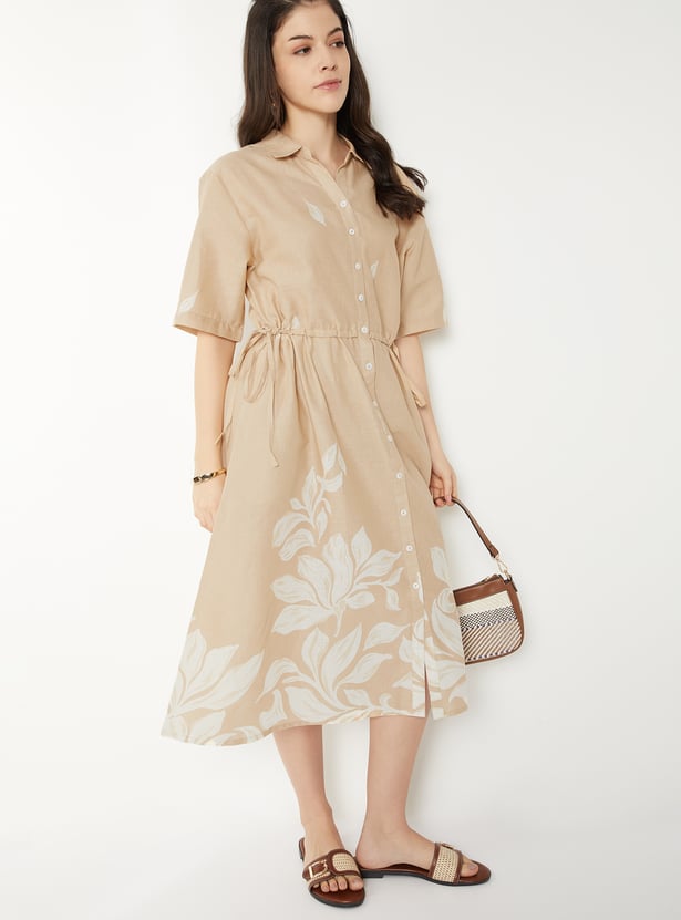 Women Floral Print Shirt Dress