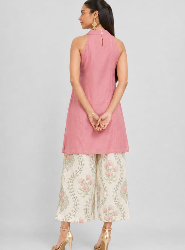 Women Halter Neck Embroidered Kurta Set
