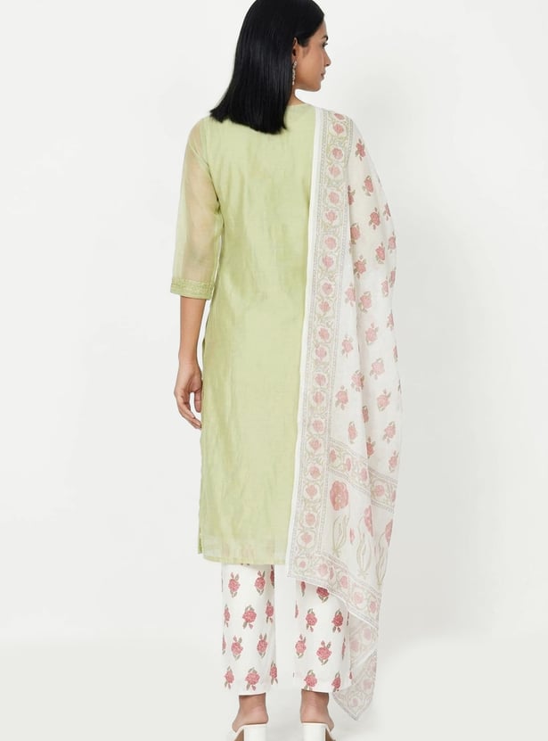 Women Embroidered Straight Kurta Set