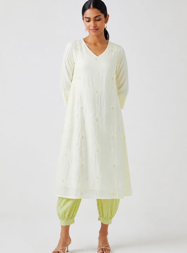 Women Embroidered A-line Kurta Set