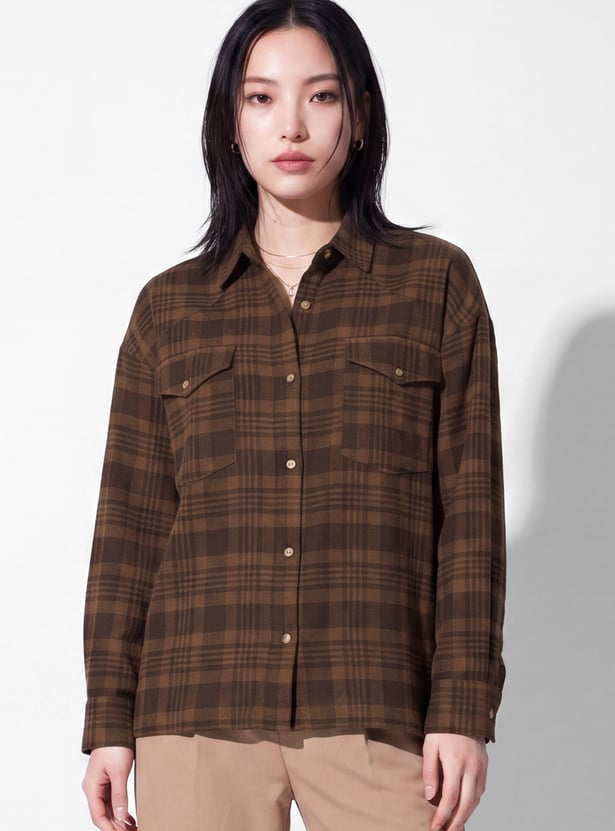 Women Checked Drop-Shoulder Shirt