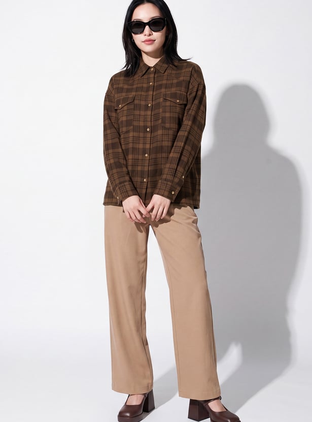 Women Checked Drop-Shoulder Shirt