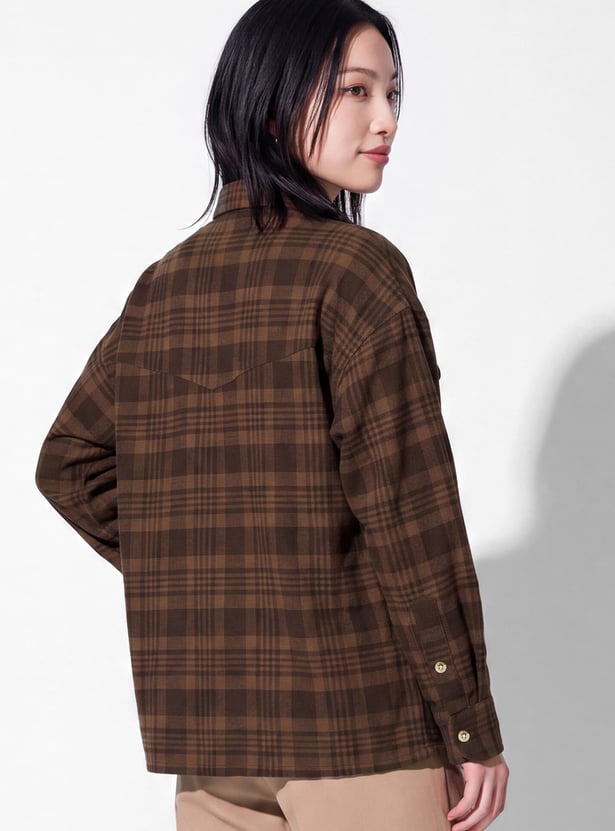 Women Checked Drop-Shoulder Shirt