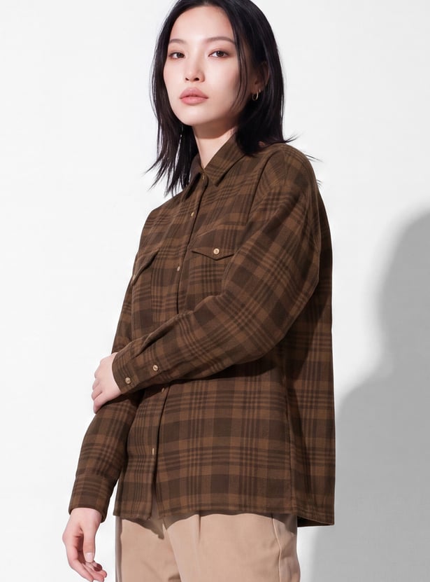 Women Checked Drop-Shoulder Shirt