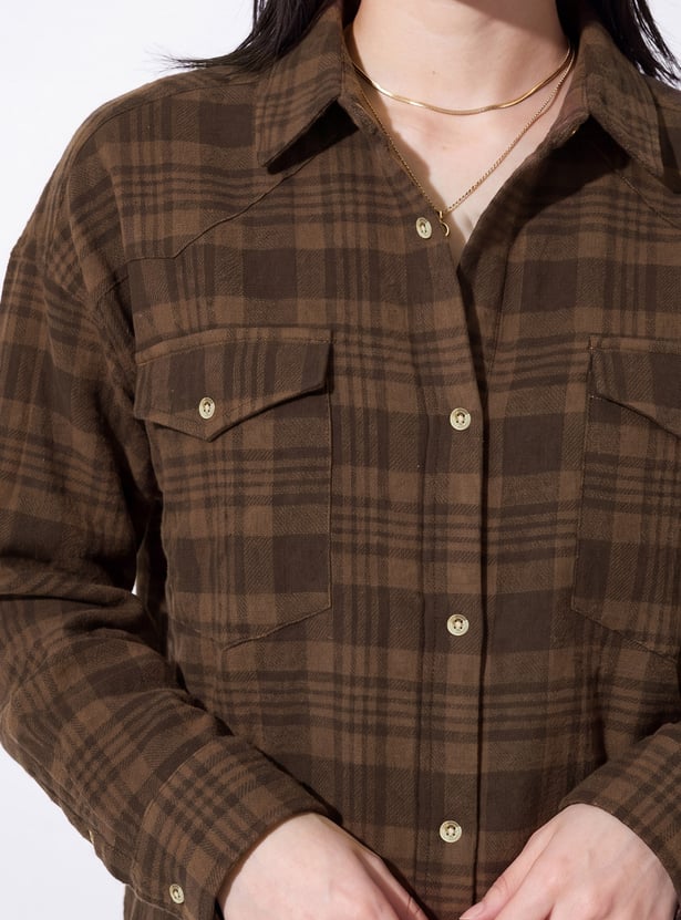Women Checked Drop-Shoulder Shirt