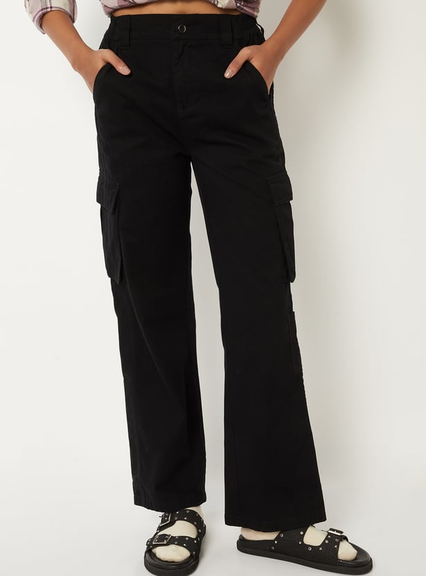 Women Solid Cargo Jeans