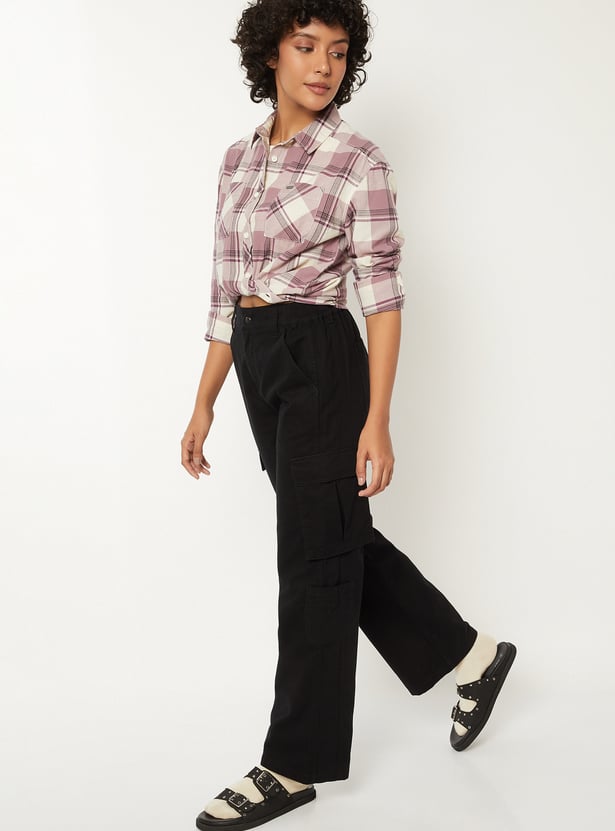 Women Solid Cargo Jeans