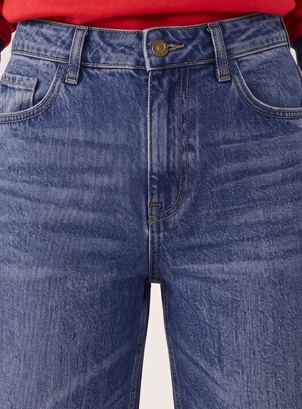Women Washed High Rise Barrel Fit Jeans