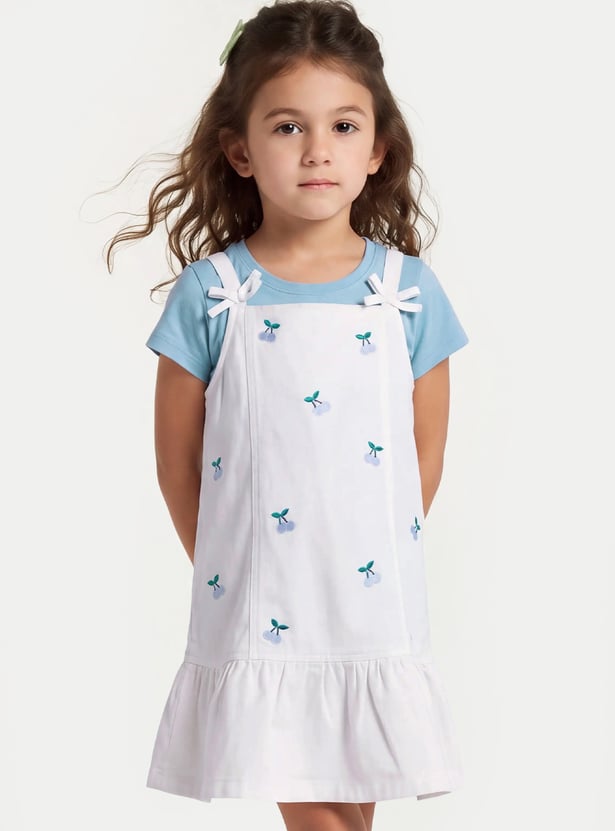 Girls Embroidered Pinafore Dress with T-Shirt