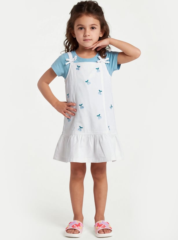 Girls Embroidered Pinafore Dress with T-Shirt