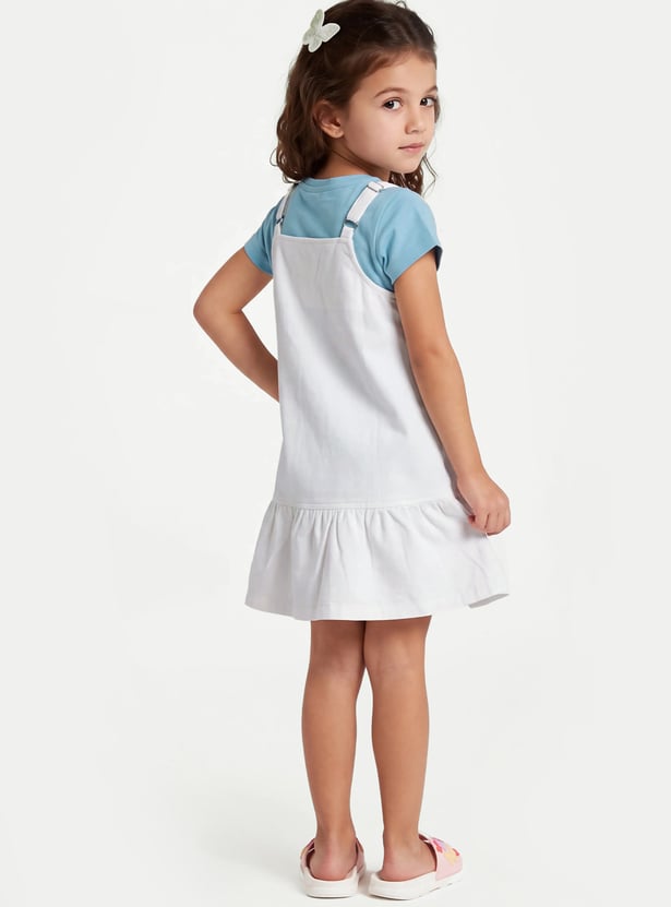 Girls Embroidered Pinafore Dress with T-Shirt