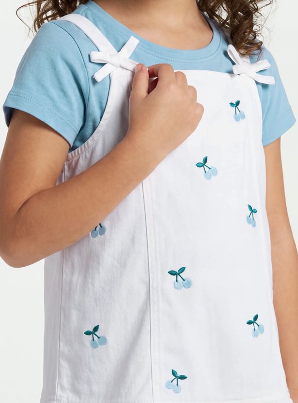 Girls Embroidered Pinafore Dress with T-Shirt
