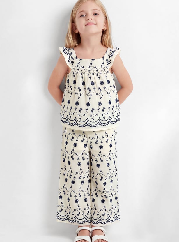 Girls Embroidered Trousers Set