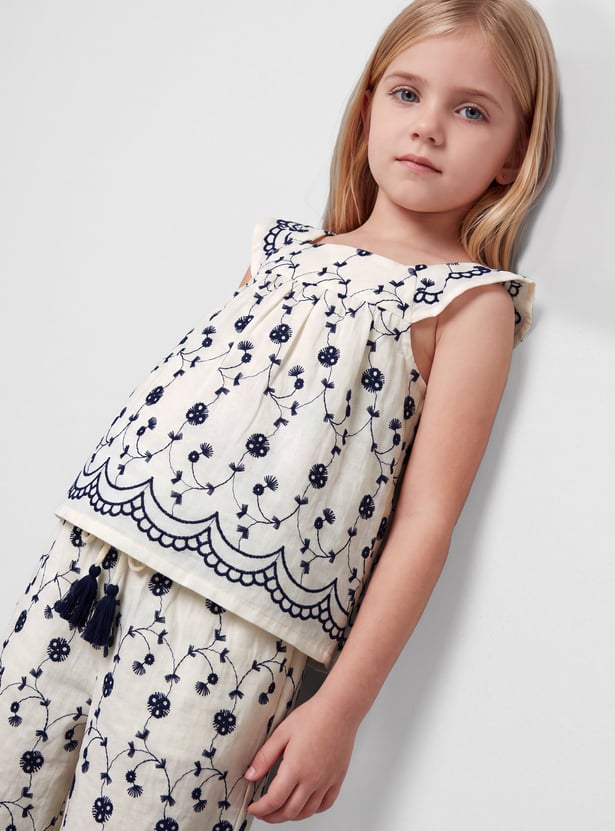 Girls Embroidered Trousers Set