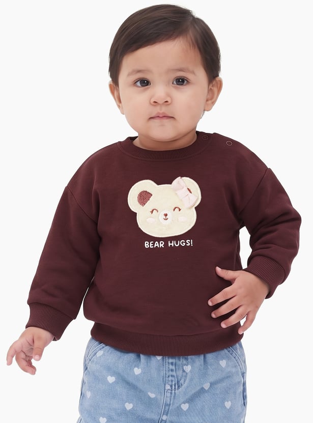 Girls Bear Applique Pullover Sweatshirt
