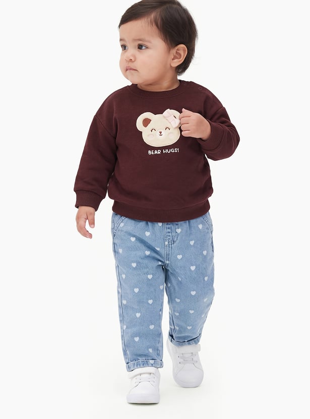 Girls Bear Applique Pullover Sweatshirt