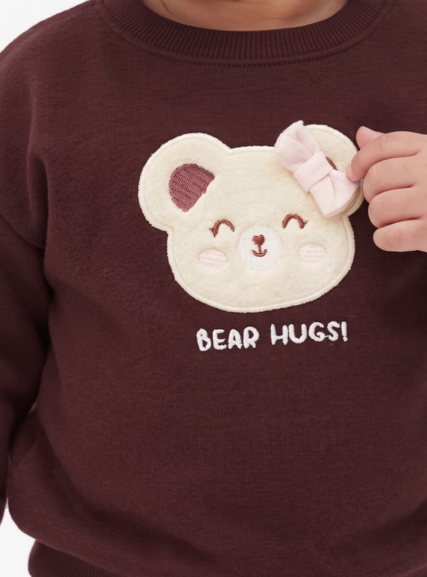 Girls Bear Applique Pullover Sweatshirt