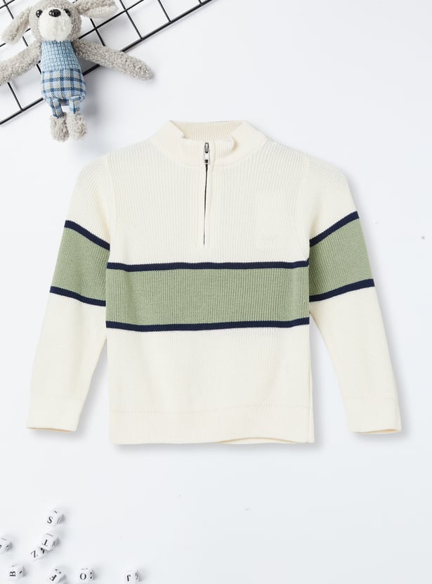 Boys Colourblock Mock Collar Sweater