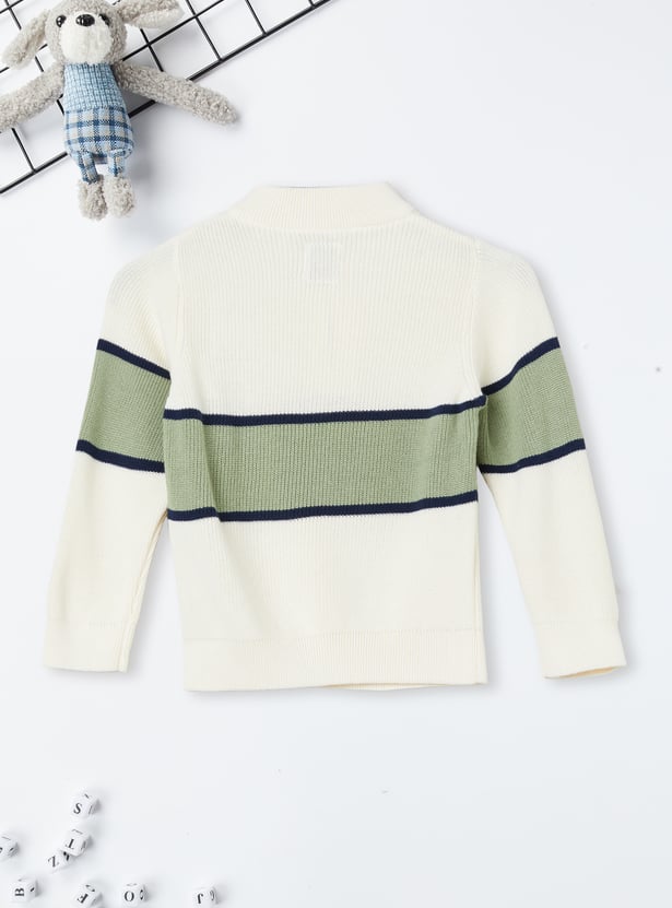 Boys Colourblock Mock Collar Sweater