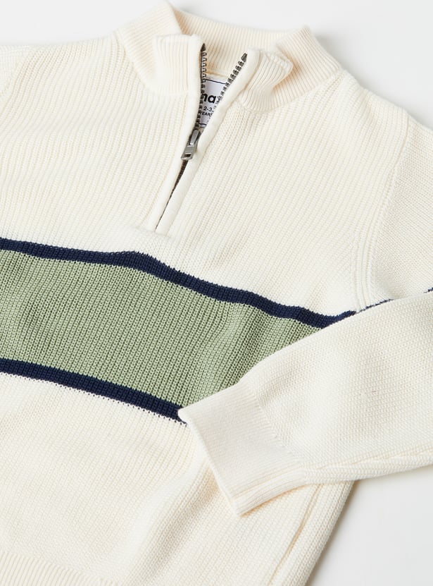 Boys Colourblock Mock Collar Sweater