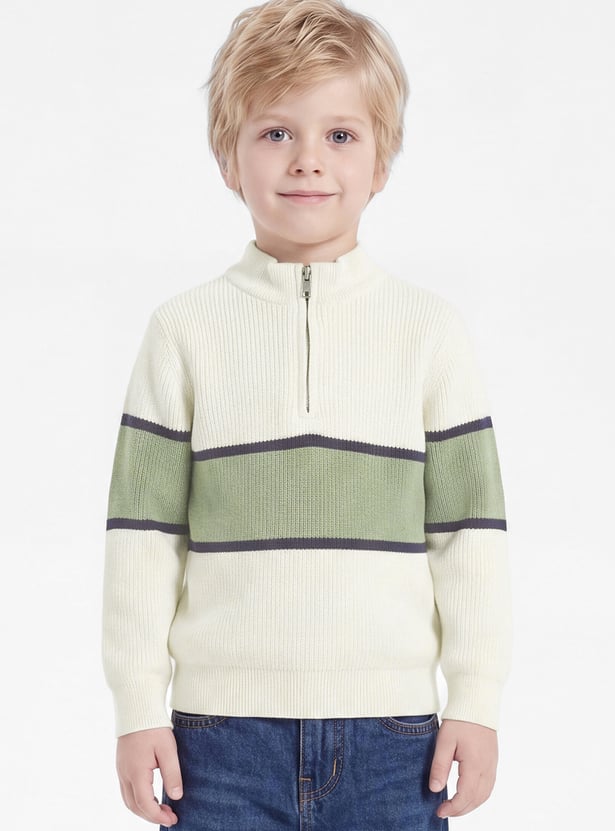 Boys Colourblock Mock Collar Sweater
