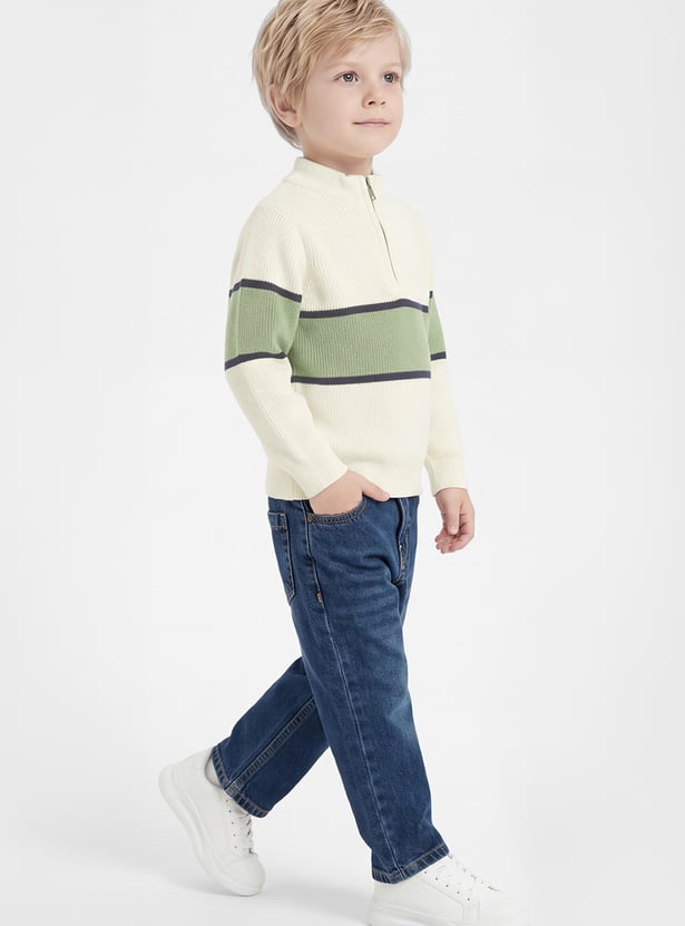 Boys Colourblock Mock Collar Sweater