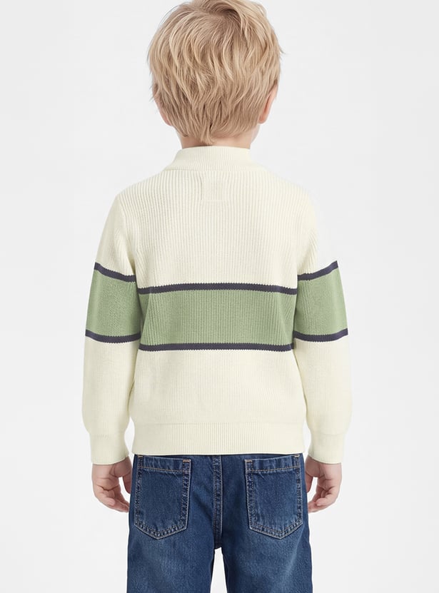 Boys Colourblock Mock Collar Sweater