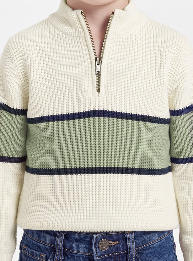 Boys Colourblock Mock Collar Sweater