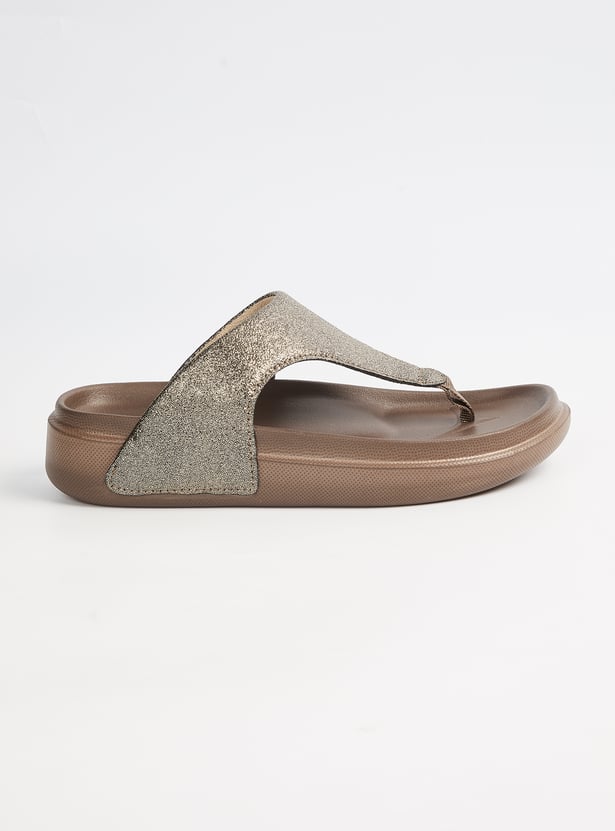 Women Textured T-strap Sandals