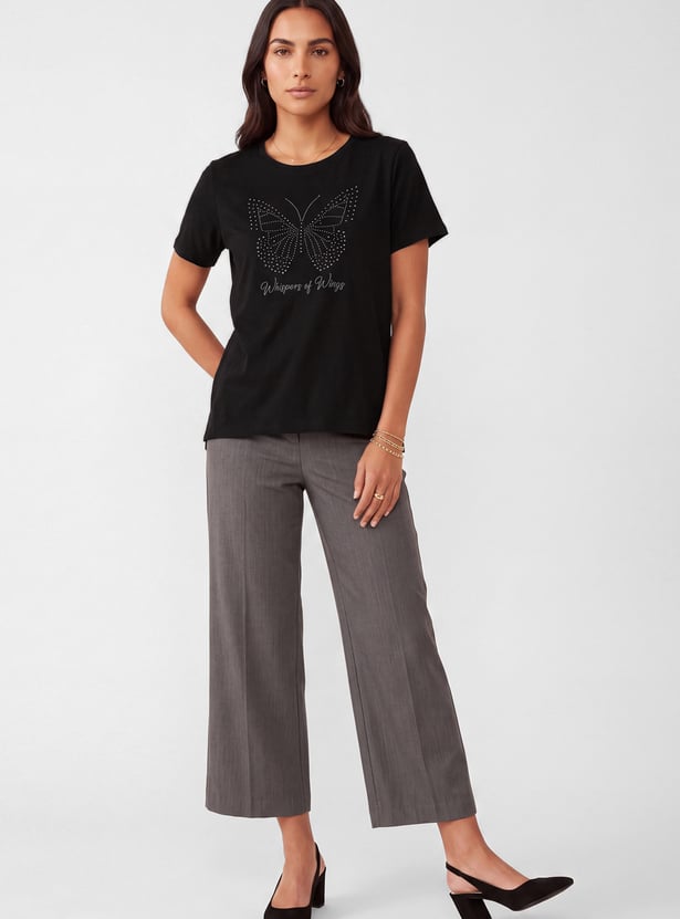 Women Butterfly Embellished T-shirt