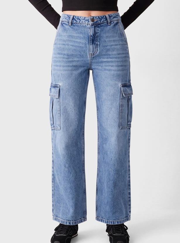 Women Washed Cargo Jeans