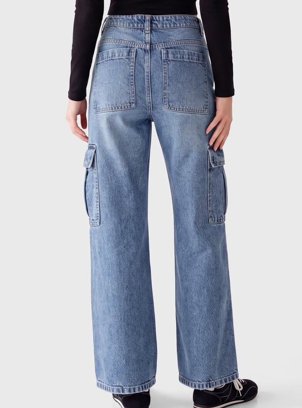 Women Washed Cargo Jeans