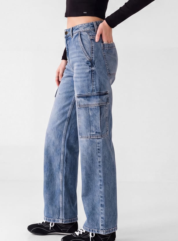 Women Washed Cargo Jeans