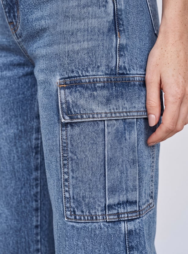 Women Washed Cargo Jeans