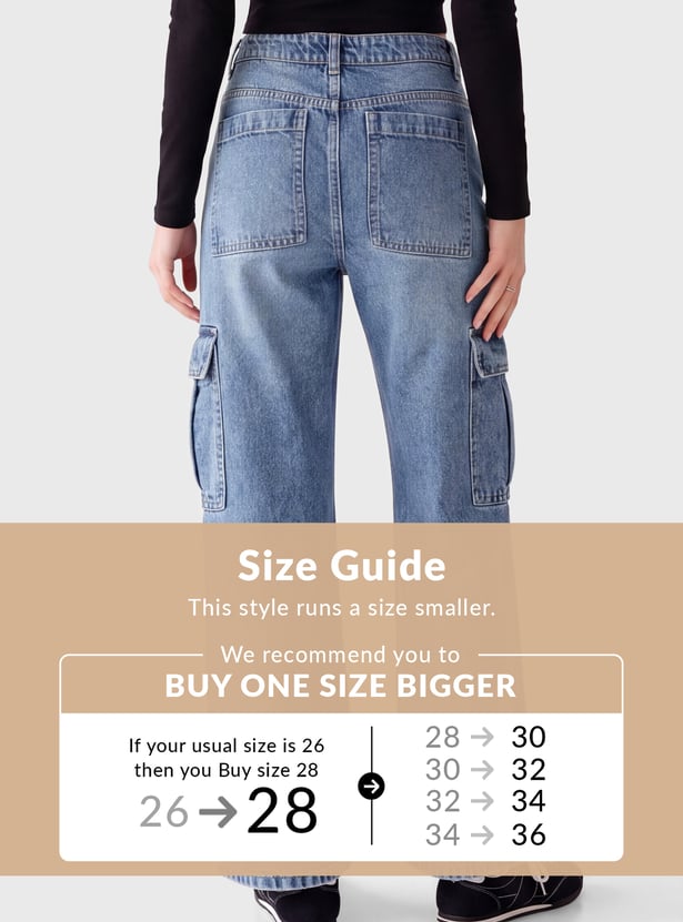 Women Washed Cargo Jeans