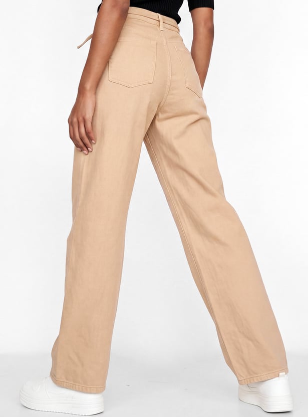 Women Solid High-Rise Tie-up Jeans