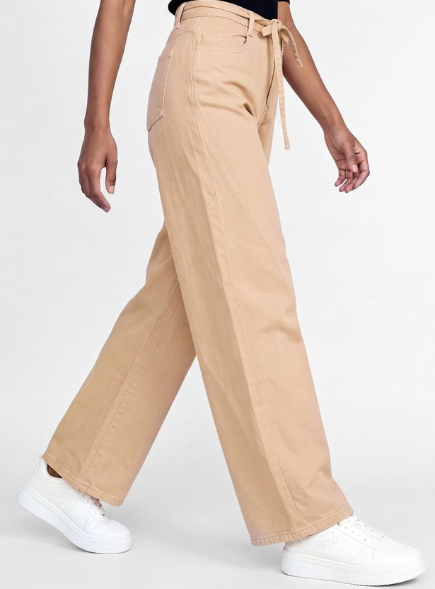 Women Solid High-Rise Tie-up Jeans