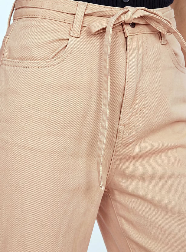 Women Solid High-Rise Tie-up Jeans