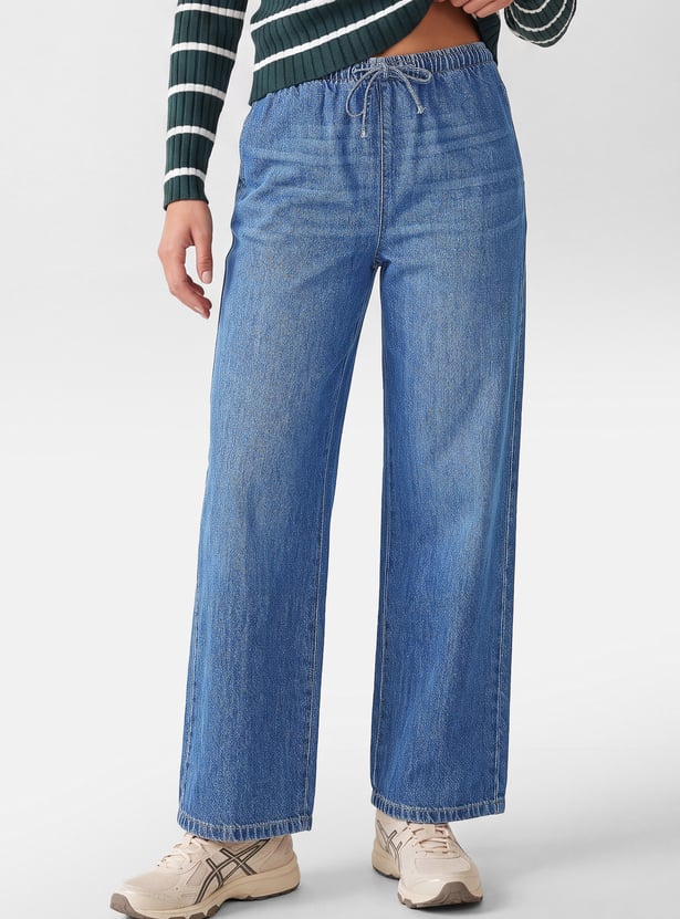 Men Solid Denim Joggers High Rise