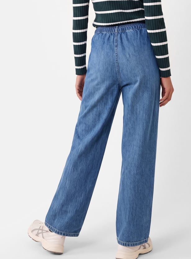 Men Solid Denim Joggers High Rise