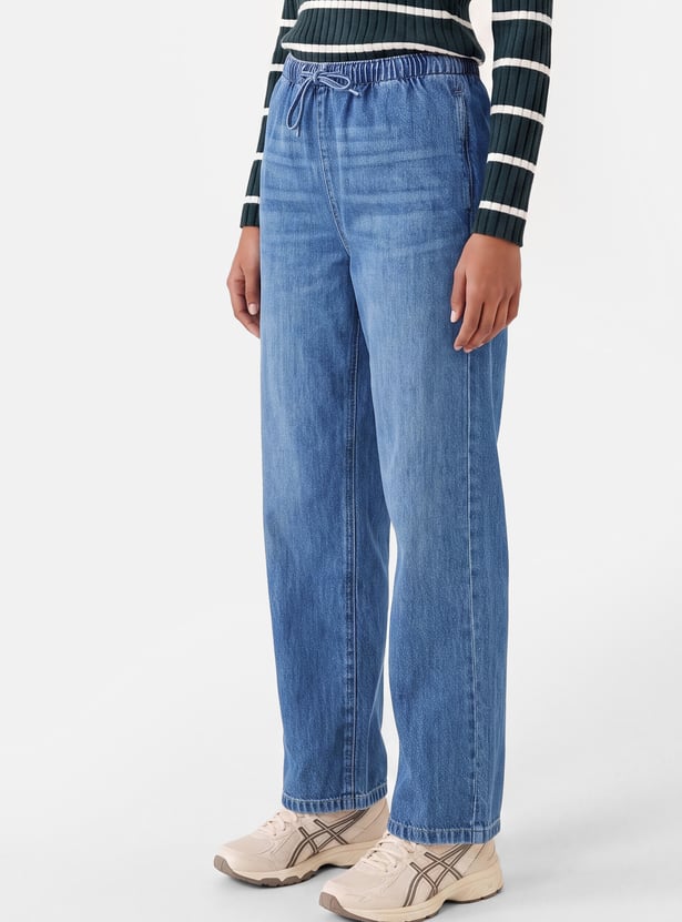 Men Solid Denim Joggers High Rise