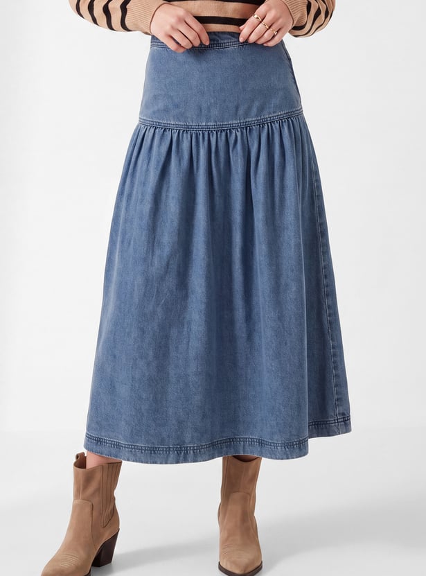 Women Yoke Denim Skirt