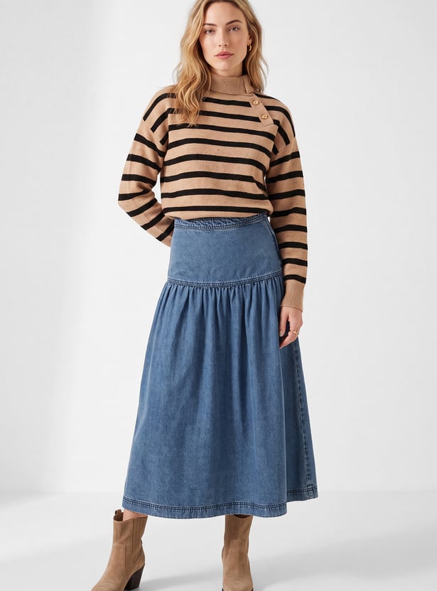 Women Yoke Denim Skirt