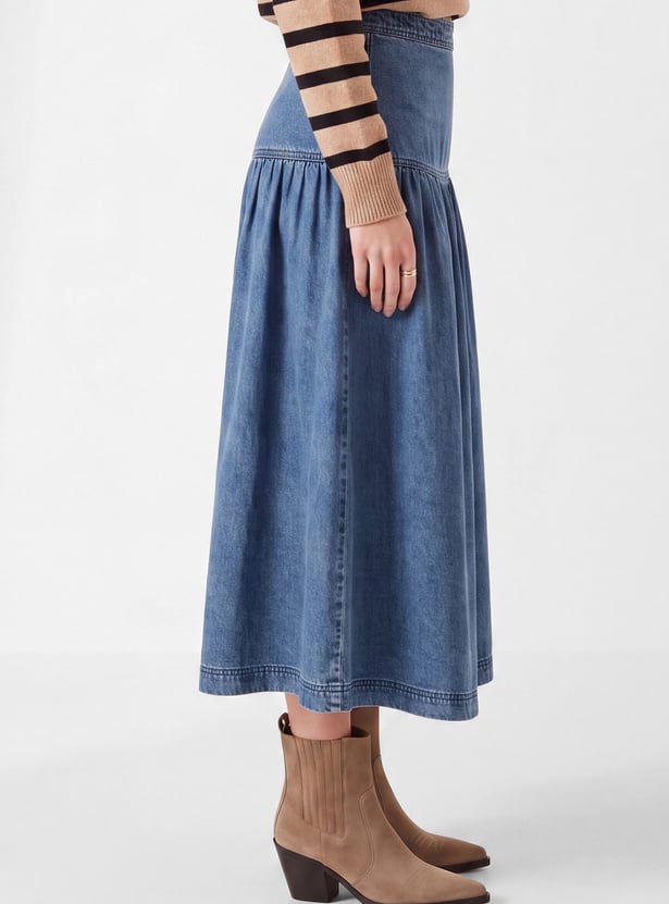 Women Yoke Denim Skirt