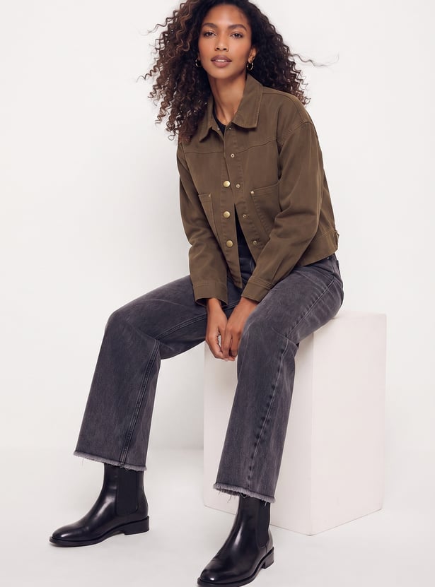 Women Solid Boxy Jacket