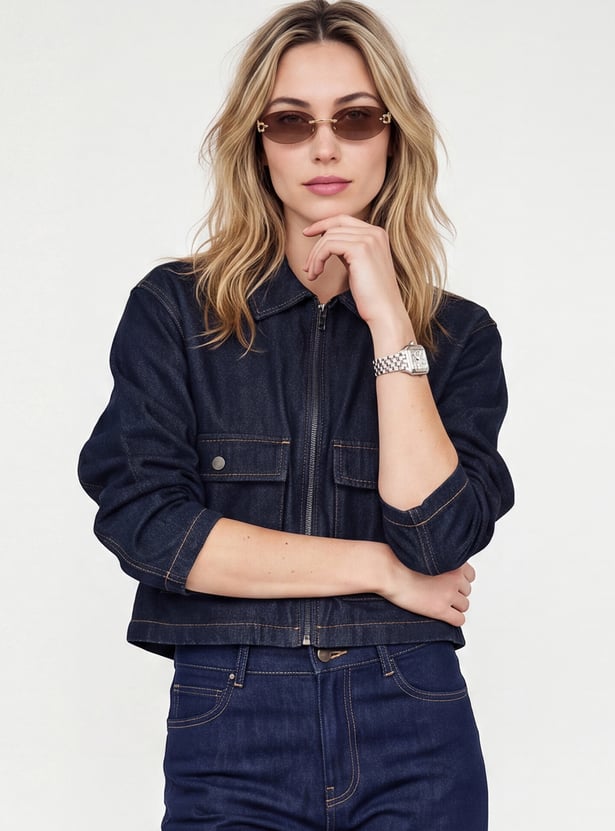 Women Zipped Denim Jacket