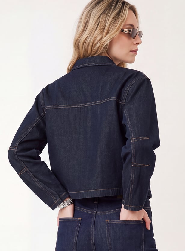Women Zipped Denim Jacket