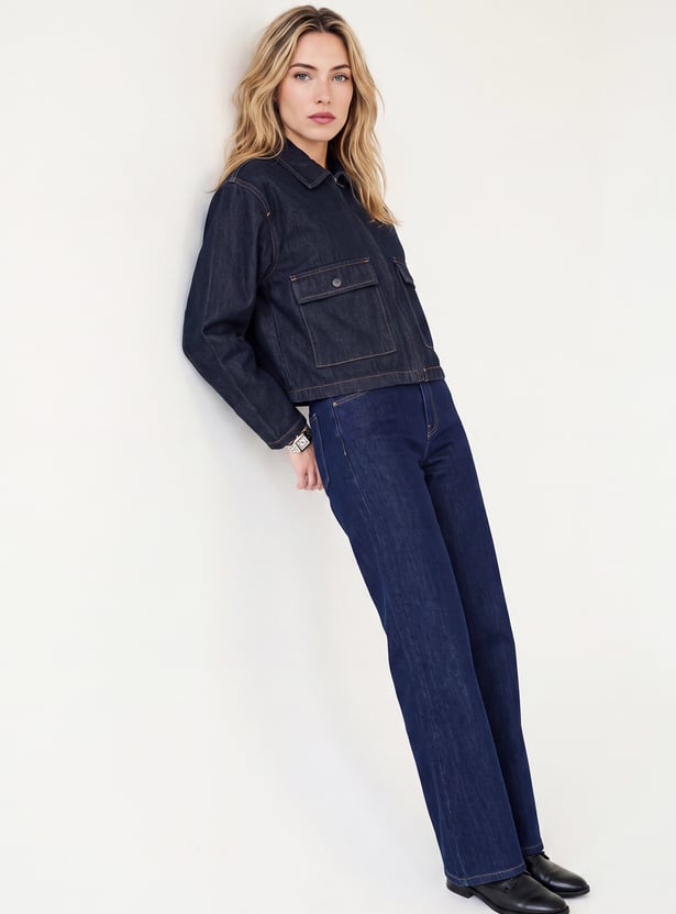 Women Zipped Denim Jacket